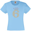 NUMBER 6 IN GOLD COLOUR WITH TIARA GIRLS T SHIRT, RHINESTONE EMBELLISHED BIRTHDAY T SHIRT, ELEGANT GIFT FOR THEIR BIG DAY