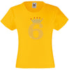 NUMBER 6 IN GOLD COLOUR WITH TIARA GIRLS T SHIRT, RHINESTONE EMBELLISHED BIRTHDAY T SHIRT, ELEGANT GIFT FOR THEIR BIG DAY