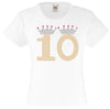 NUMBER 10 IN GOLD COLOUR WITH TIARA GIRLS T SHIRT, RHINESTONE EMBELLISHED BIRTHDAY T SHIRT, ELEGANT GIFT FOR THEIR BIG DAY