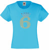 NUMBER 6 IN GOLD COLOUR WITH TIARA GIRLS T SHIRT, RHINESTONE EMBELLISHED BIRTHDAY T SHIRT, ELEGANT GIFT FOR THEIR BIG DAY