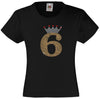 NUMBER 6 IN GOLD COLOUR WITH TIARA GIRLS T SHIRT, RHINESTONE EMBELLISHED BIRTHDAY T SHIRT, ELEGANT GIFT FOR THEIR BIG DAY