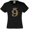 NUMBER 9 IN GOLD COLOUR WITH TIARA GIRLS T SHIRT, RHINESTONE EMBELLISHED BIRTHDAY T SHIRT, ELEGANT GIFT FOR THEIR BIG DAY