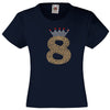 NUMBER 8 IN GOLD COLOUR WITH TIARA GIRLS T SHIRT, RHINESTONE EMBELLISHED BIRTHDAY T SHIRT, ELEGANT GIFT FOR THEIR BIG DAY