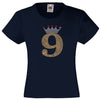 NUMBER 9 IN GOLD COLOUR WITH TIARA GIRLS T SHIRT, RHINESTONE EMBELLISHED BIRTHDAY T SHIRT, ELEGANT GIFT FOR THEIR BIG DAY