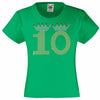 NUMBER 10 IN GOLD COLOUR WITH TIARA GIRLS T SHIRT, RHINESTONE EMBELLISHED BIRTHDAY T SHIRT, ELEGANT GIFT FOR THEIR BIG DAY