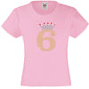NUMBER 6 IN GOLD COLOUR WITH TIARA GIRLS T SHIRT, RHINESTONE EMBELLISHED BIRTHDAY T SHIRT, ELEGANT GIFT FOR THEIR BIG DAY