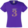 NUMBER 3 IN GOLD COLOUR WITH TIARA GIRLS T SHIRT, RHINESTONE EMBELLISHED BIRTHDAY T SHIRT, ELEGANT GIFT FOR THEIR BIG DAY