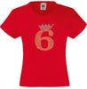NUMBER 6 IN GOLD COLOUR WITH TIARA GIRLS T SHIRT, RHINESTONE EMBELLISHED BIRTHDAY T SHIRT, ELEGANT GIFT FOR THEIR BIG DAY