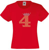 NUMBER 4 IN GOLD COLOUR WITH TIARA GIRLS T SHIRT, RHINESTONE EMBELLISHED BIRTHDAY T SHIRT, ELEGANT GIFT FOR THEIR BIG DAY