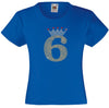 NUMBER 6 IN GOLD COLOUR WITH TIARA GIRLS T SHIRT, RHINESTONE EMBELLISHED BIRTHDAY T SHIRT, ELEGANT GIFT FOR THEIR BIG DAY