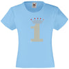 NUMBER 1 IN GOLD COLOUR WITH TIARA GIRLS T SHIRT, RHINESTONE EMBELLISHED BIRTHDAY T SHIRT, ELEGANT GIFT FOR THEIR BIG DAY