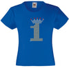 NUMBER 1 IN GOLD COLOUR WITH TIARA GIRLS T SHIRT, RHINESTONE EMBELLISHED BIRTHDAY T SHIRT, ELEGANT GIFT FOR THEIR BIG DAY