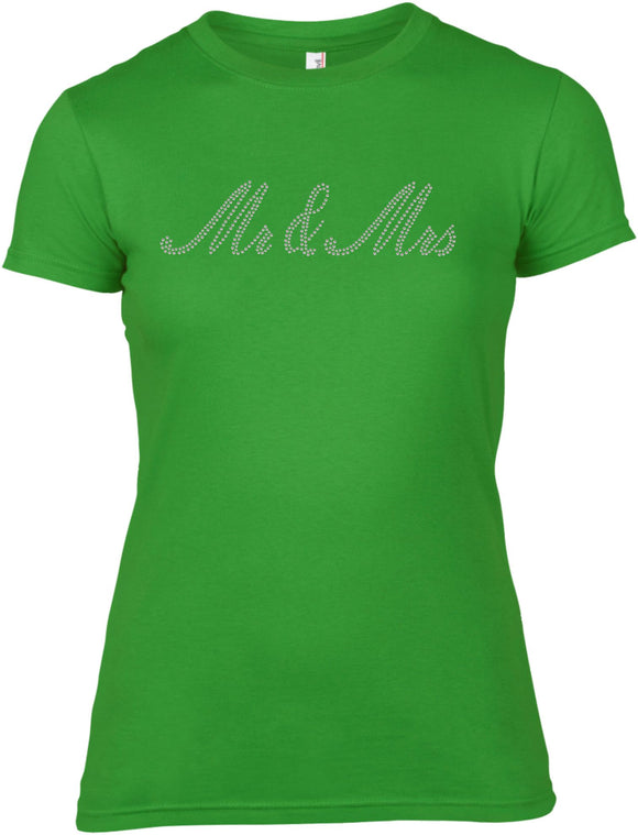 MR & MRS RHINESTONE EMBELLISHED HEN DO PARTY T-SHIRT FOR LADIES
