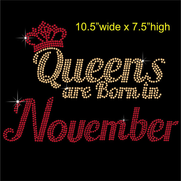 Queens are Born in November Hotfix Rhinestone Transfer Diamante Motif, Iron on Applique