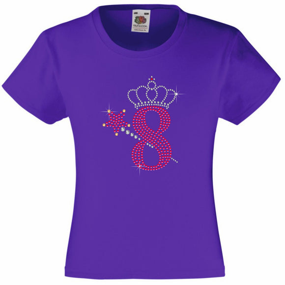 NUMBER 8 WITH CROWN & WAND GIRLS T SHIRT, RHINESTONE EMBELLISHED BIRTHDAY T SHIRT, ELEGANT GIFT FOR THEIR BIG DAY