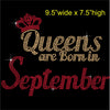 Queens are Born in September Hotfix Rhinestone Transfer Diamante Motif, Iron on Applique