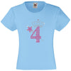 NUMBER 4 WITH CROWN & WAND GIRLS T SHIRT, RHINESTONE EMBELLISHED BIRTHDAY T SHIRT, ELEGANT GIFT FOR THEIR BIG DAY