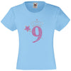 NUMBER 9 WITH CROWN & WAND GIRLS T SHIRT, RHINESTONE EMBELLISHED BIRTHDAY T SHIRT, ELEGANT GIFT FOR THEIR BIG DAY