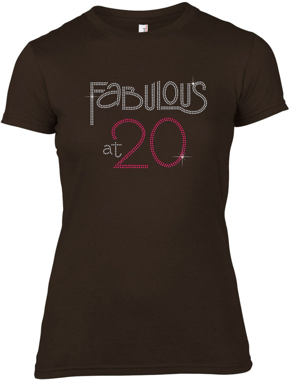 FABULOUS AT 20 BIRTHDAY RHINESTONE EMBELLISHED T-SHIRT FOR LADIES