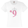 NUMBER 9 WITH CROWN & WAND GIRLS T SHIRT, RHINESTONE EMBELLISHED BIRTHDAY T SHIRT, ELEGANT GIFT FOR THEIR BIG DAY